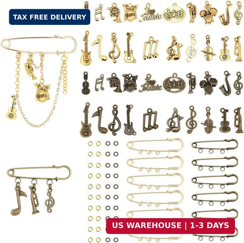 12 Sets Music Brooch Pins Music Notes Dangle Pendant Brooch Guitar Notes Instrum