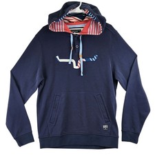 Kimes Ranch Longhorn Henley Hoodie Mens Small Navy Blue Western Striped Logo