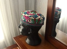 Uzbek Embroidered Skullcap 23.6"/60 cm Kufi Hat Ethnic Doppa Boho Unisex cap