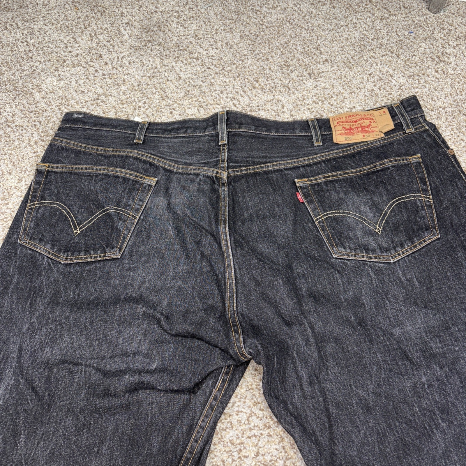 Levis Strauss 501 50 X 34 Fits 46 X 31 Button Fly Black Denim Cotton Jeans - View 15