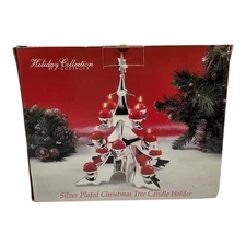 Vintage Silver Plated Godinger Christmas Tree Candle Holder NEW In Original Box