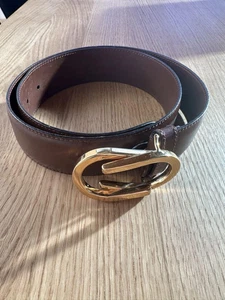 Gucci 80/32 037 194 0912 Ceinture en cuir marron, boucle dorée, occasion, sans boîte