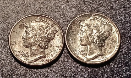 Pair of Choice BU Toned 1940-D Mercury Dimes