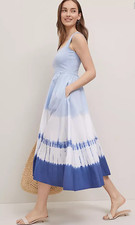 NEW ANN TAYLOR WEEKEND COLLECTION ZEPHYR BLUE STRAPPY FLARE MIDI DRESS SZ 2