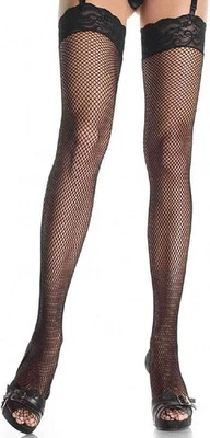 LEG AVENUE 9023Q - Netzstrümpfe mit Spitzenborde, Übergröße (EUR 42-46), Schwarz - Bild 1 von 4
