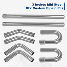 New 8Pcs 3 Inch Mild Steel Mandrel Bend Straight U-Bend Exhaust Pipes Tubing Kit