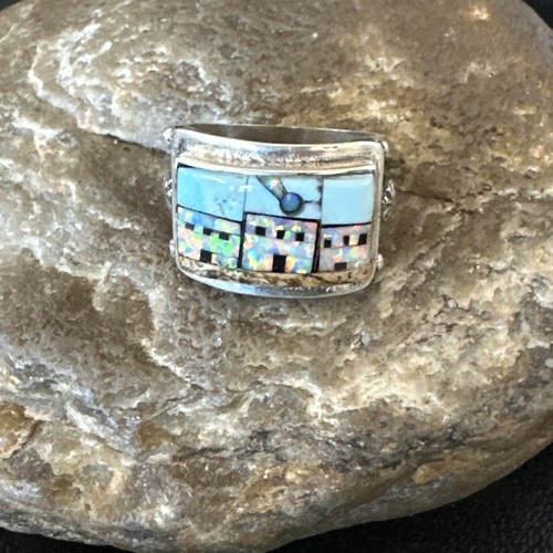 Zuni Pueblo Gilson Opal Turquoise Inlay Ring Sterling Silver Sz 7 19980