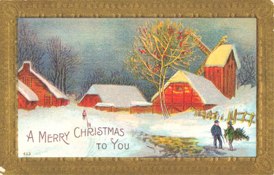 Bedford Concord MA Merry Christmas Barn Snow Embossed 1909 Antique Postcard 085