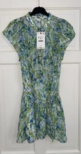ZARA GREEN FLORAL PRINT SLOT COLLAR FLARED HEM MINI BELTED DRESS SIZE M BNWT