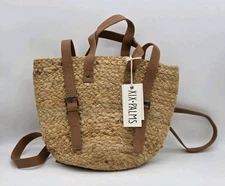 Insulated Picnic Backpack Cooler Bag XIX Palms Natural Jute Brown Faux Leather