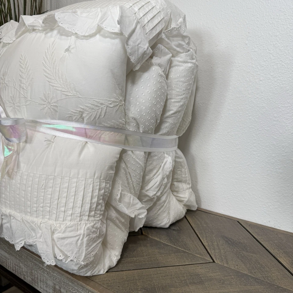 COLCHA DE OJALES DE LUJO LOVESHACK DE GRANERO DE CERÁMICA, COMPLETA/REINA ~ MARFIL Foto 4 de 4