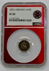 1853 w/ Arrows - Seated Liberty Silver Half Dime - NGC VF 30