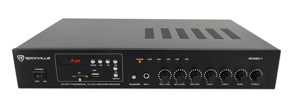 Rockville Commercial Restaurant Amp+(8) 6" White Ceiling Speakers+Wall Control - Image 3 of 4