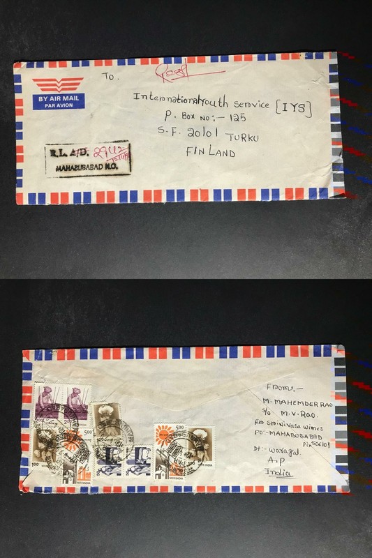India Registered Cover to Finland City Cancel 1980s-1990s Cover #2363