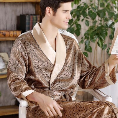 Herren Satin Seide Morgenmantel Lang Morgenmantel Kimono Bademantel Luxus Loungewear