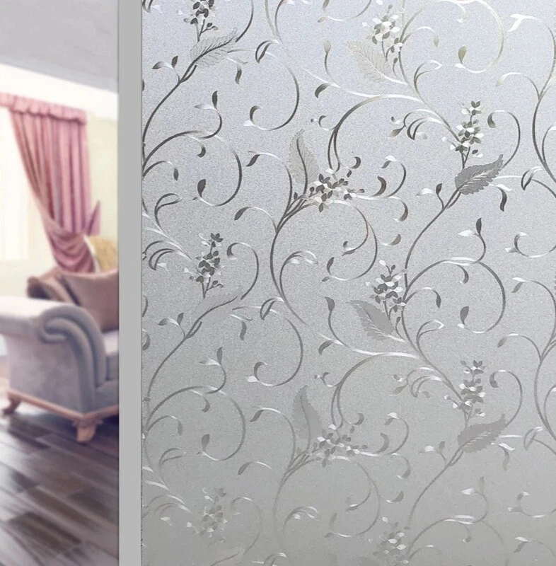 Calcomanías de película floral de vidrieras de privacidad esmeriladas adhesivas mate para ventanas Foto 4 de 4