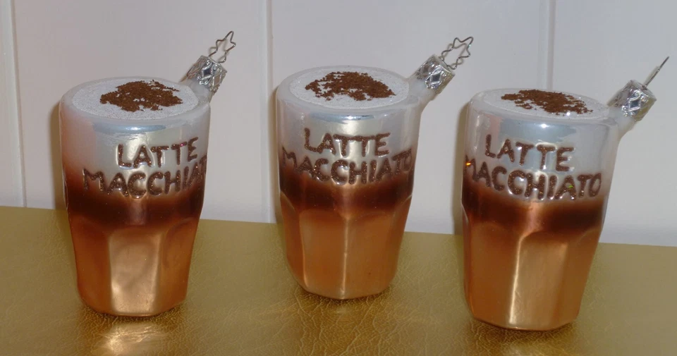 Inge Glas Dekoschmuck 3 Stück Latte Macchiato NEU 8 cm x 5 cm