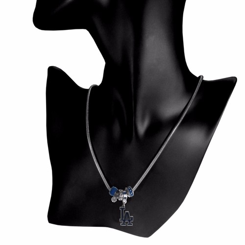 Los Angeles Dodgers Snake Chain Necklace with Euro Beads MLB Licensed Jewelry - Picture 2 of 3