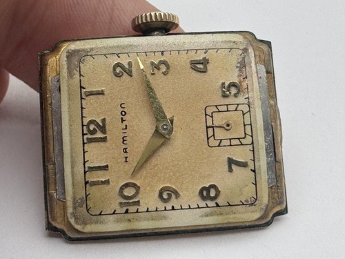 QUADRANTE ORIGINALE HAMILTON 19J 982 VINTAGE ANNI 40 ORO 14K RIEMPITO CARICA MANUALE FUNZIONANTE - Foto 4 di 15