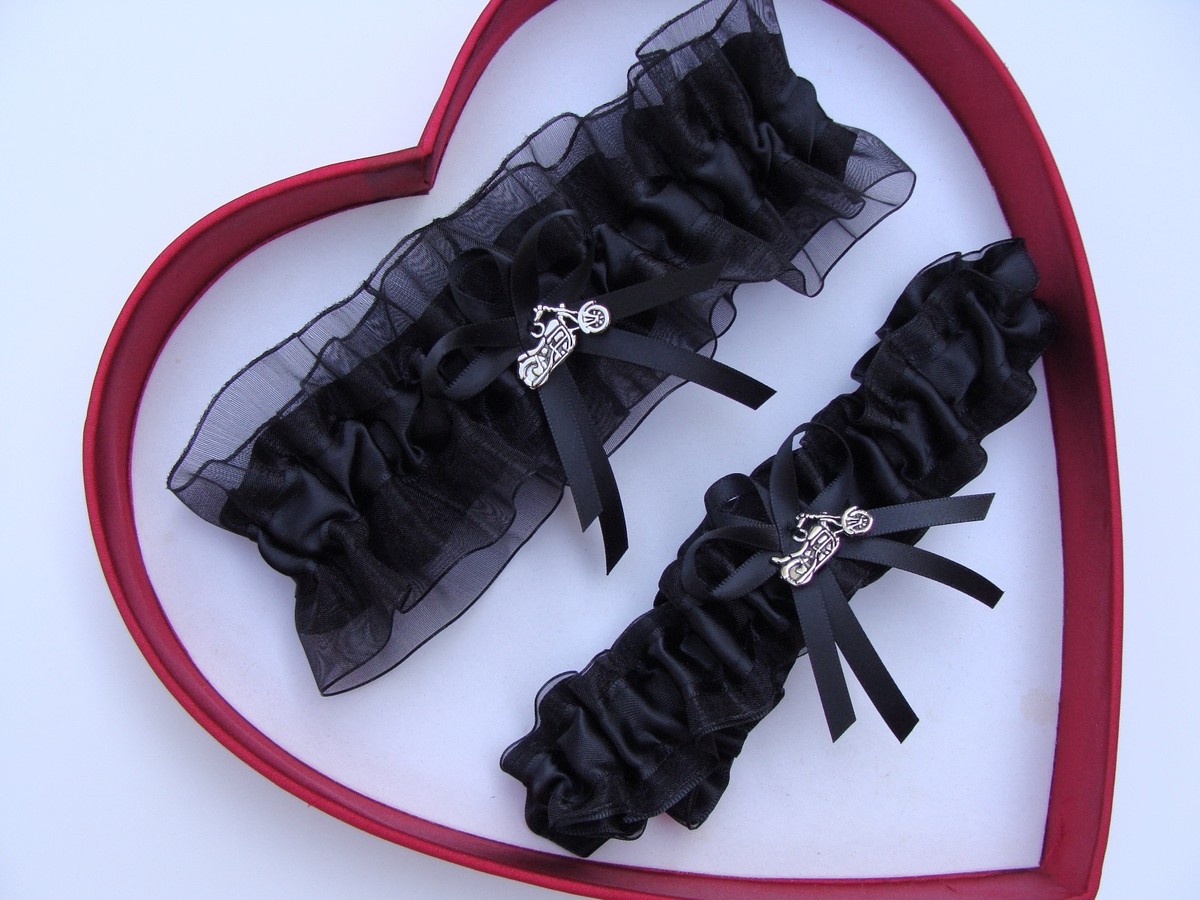 NEW Wedding Garter Black on Black Harley Wedding Garter Prom Motorcycle