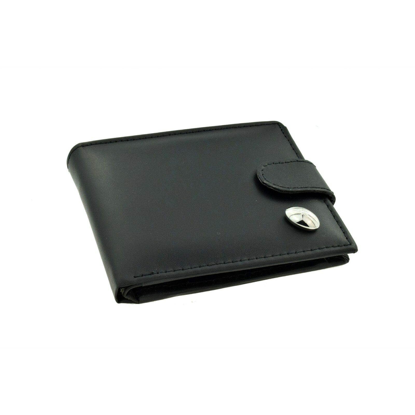 Genuine Black Leather Wallet with Rugby Ball Emblem