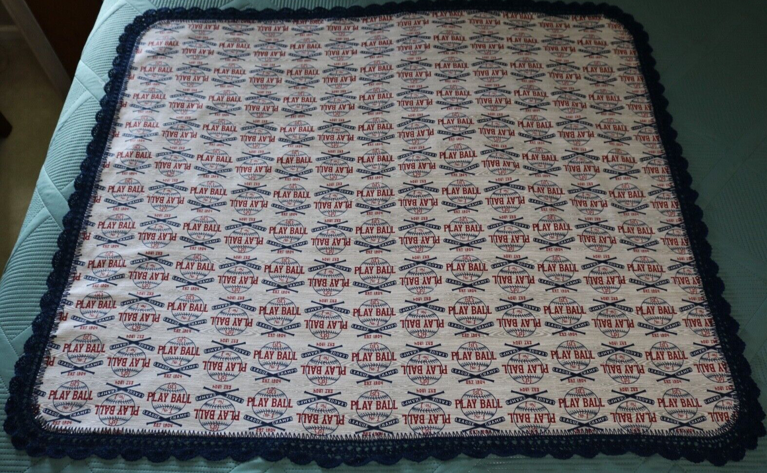 Receiving Blanket Hand Crochet Edge New Baby Shower Gift Girl Boy BASEBALL FAN!