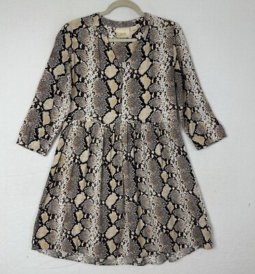 Maeve Anthropologie Womens Dress Tan V Neck Python Snake Print Boho Tunic Size M