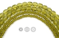 Czech Fire Polished Round Faceted Beads in Light Olivine color 16" strand