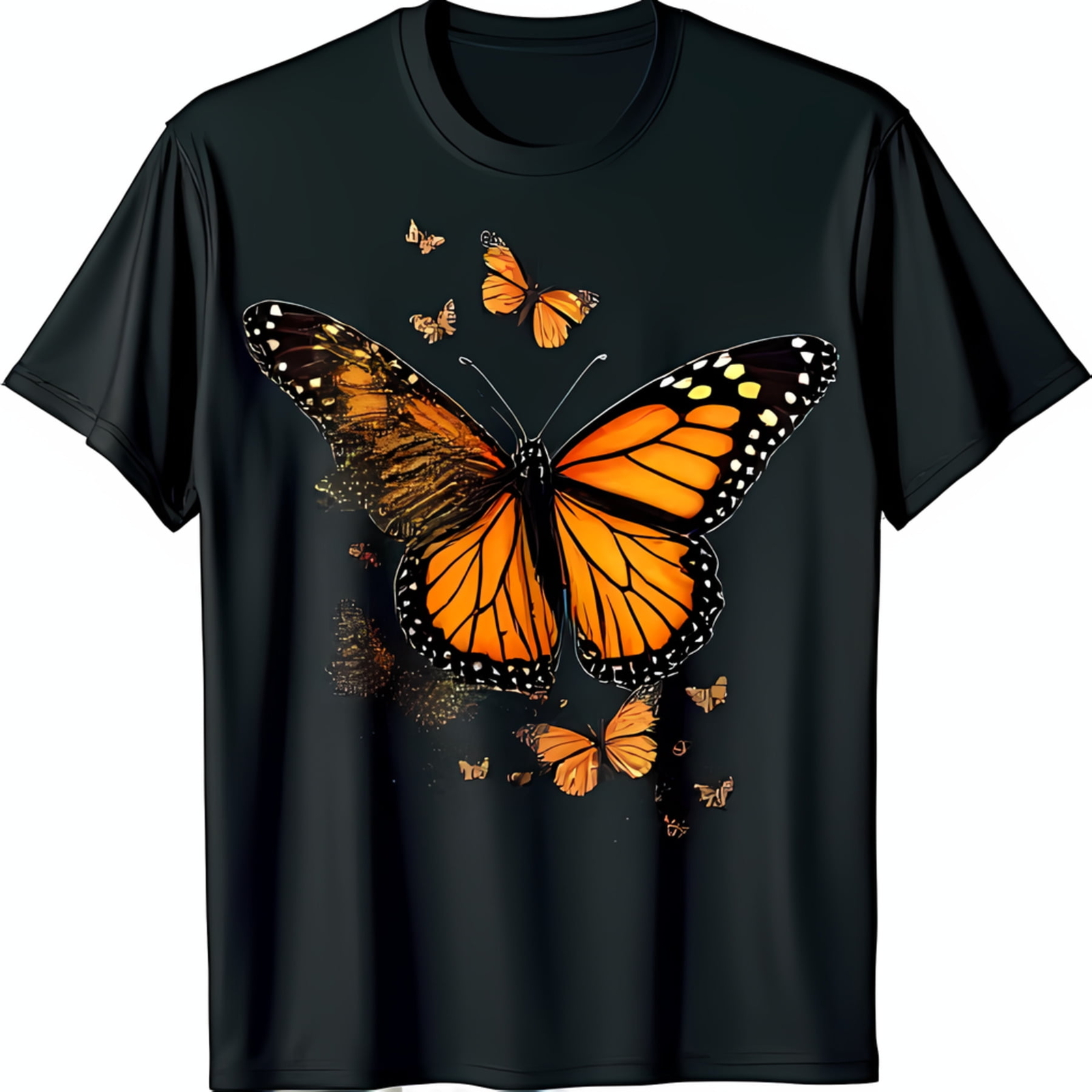 Stunning Monarch Butterfly T-Shirt on Black Fabric Unique Design with