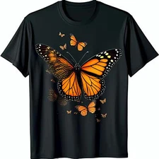 Stunning Monarch Butterfly   T-Shirt on Black Fabric Unique Design with