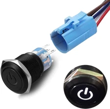 19Mm 3/4" Latching Pushbutton Switch 12V Power Symbol LED 1NO1NC SPDT ON/OFF Bla