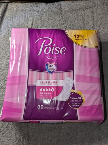 Poise Incontinence Pads 12 hour Maximum Absorbency Long Length, ContourFit 39ct - 第 2/11 張圖片