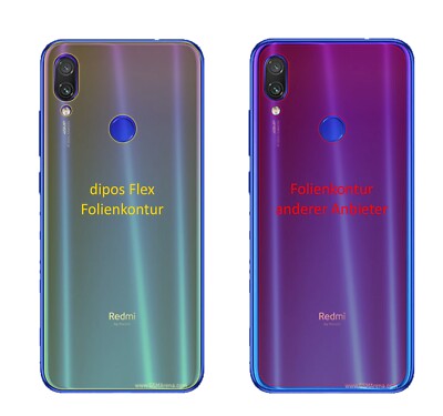 2x Schutzfolie für Xiaomi Redmi Note 7 Rückseite inkl. Rundung Flex Folie dipos