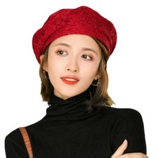 Women Hollow Floral Lace Beret Cap French Style Artist Beanie Hat Summer New