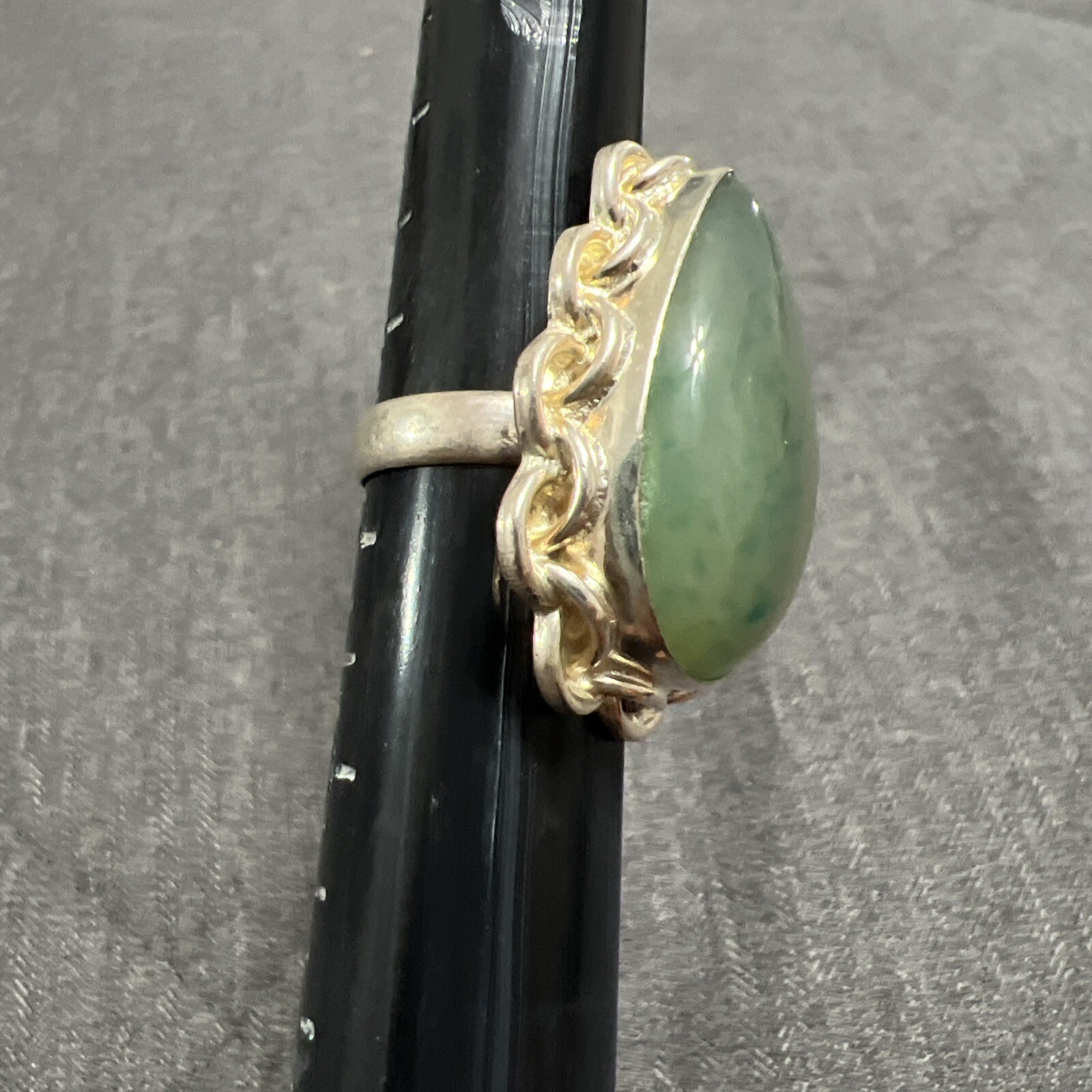 Sterling Silver  Pear Shape Ring Large Chrysopras… - image 1