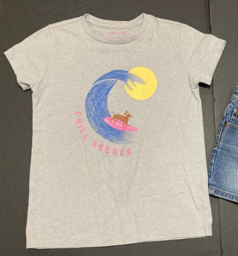 Girl's Crewctus & Justice Outfit Size 8 - Surfing Dog Top w/Jean Shorts EUC - Picture 2 of 7