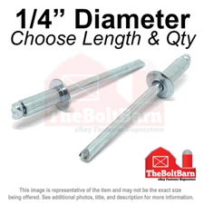 1/4" Dome Head Blind Pop Rivets Steel/Steel Mandrel Zinc (Pick Length &Qty)
