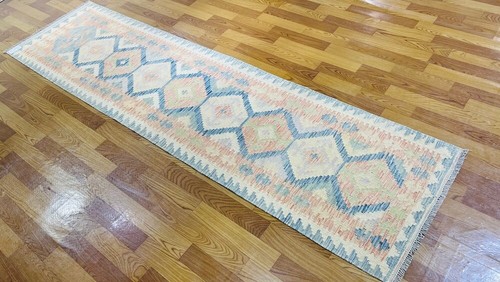 De colección Antiguo Afgano Nómada Azul Multi Co Hecho a Mano Lana Kilim Runner 79x299 cm - Imagen 4 de 8