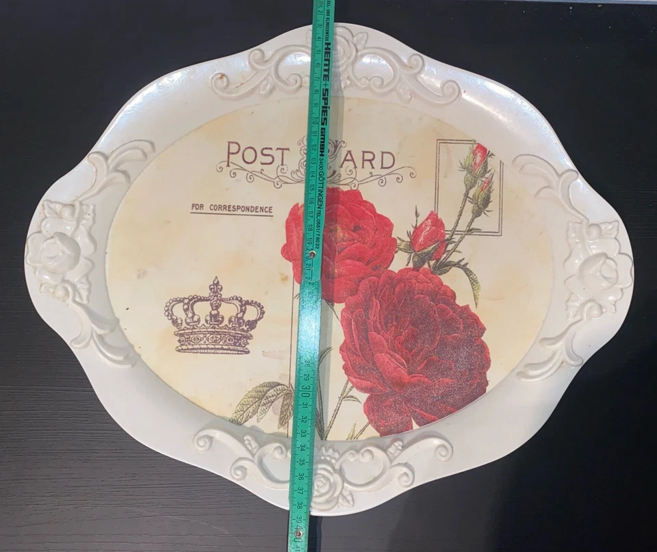 ANGEBOT: Dekoratives Tablett "Victorian Roses" 2 Rosen Bauernrose Rose 45x36cm - Bild 3 von 4