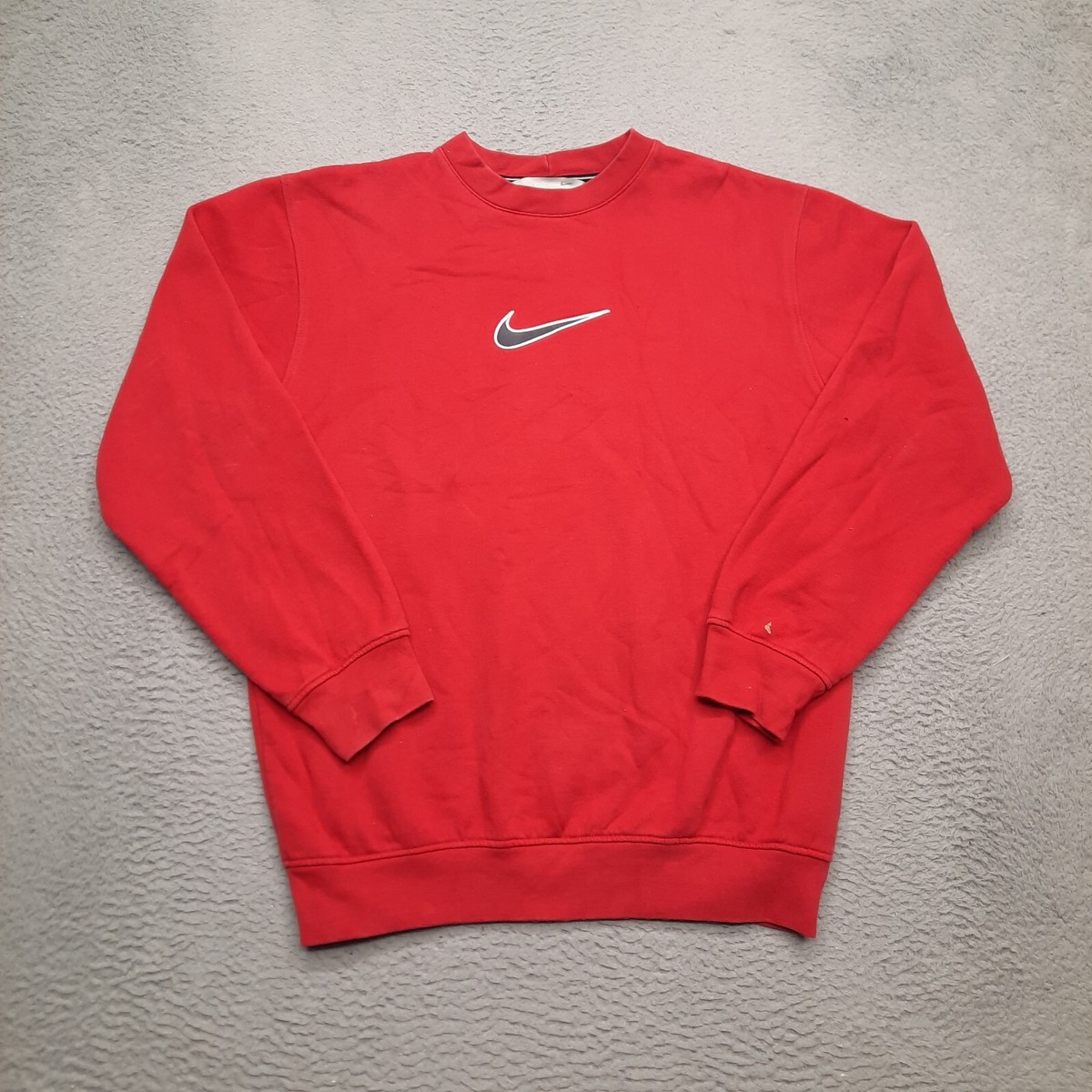 VINTAGE Nike Sweatshirt Men Medium Red Crew Neck Pullover Fleece 