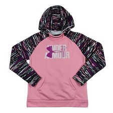 UNDER ARMOR Girls Sweatshirt Hoodie Large Long Sleeve Cold Gear Pocket Logo Pink