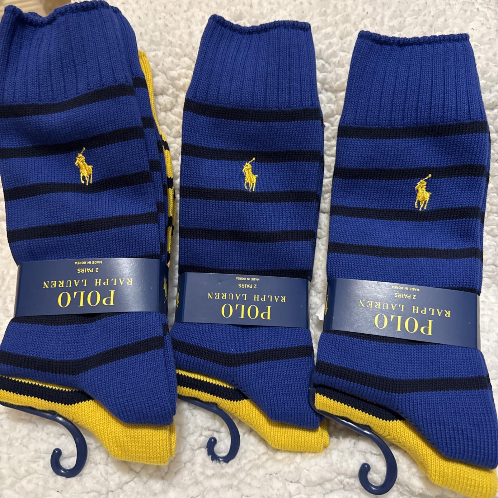 POLO RALPH LAUREN PONY BLU ROYAL E GIALLO DORATO CALZE IN COTONE 2 PEZZI. ETICHETTE NUOVE