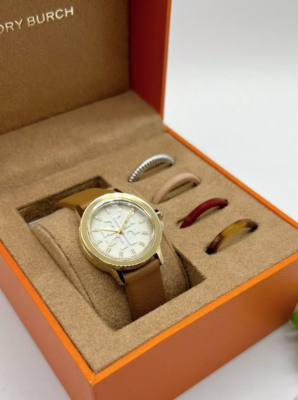 TORY BURCH TBW2031 GIGI CREAM DIAL BROWN LEATHER STRAP WOMEN