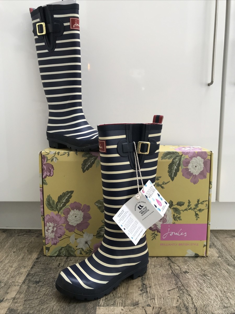 Joules Women's Wellyprint Wellington UK4 Eu37 Blue Navy Stripe