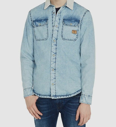 Fleece Denim Shirt Jacket Coat Size 