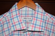 Men's Peter Millar Pink Blue Plaid Long Sleeve Button Front Dress Shirt Size XL