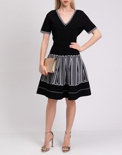 RRP€1866 CAROLINA HERRERA Jacquard Knit Fit & Flare Dress Size S Made in Italy