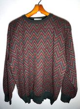 Vintage Tricots St Raphael Wool Sweater Mens Large 90s Merino Geometric Knit