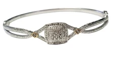 BR Sun Designer Silvertone Hinged Bracelet CZ
