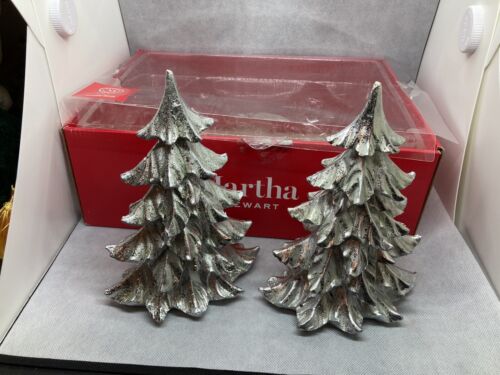 Set of TWO Martha Stewart Silver glitter Sparkle Christmas Tree decor EUC